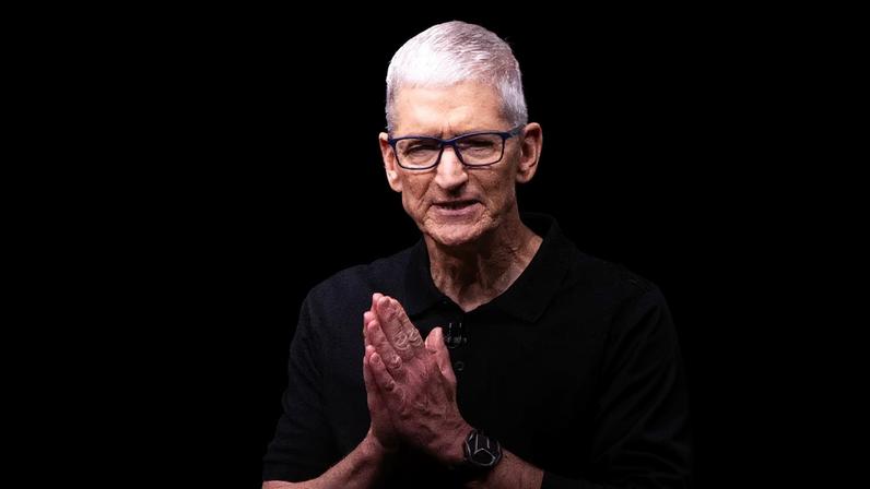 Apple CEO Tim Cook speaks during Apple's AweDropping event at the Steve Jobs Theater on the Apple Park campus in...
