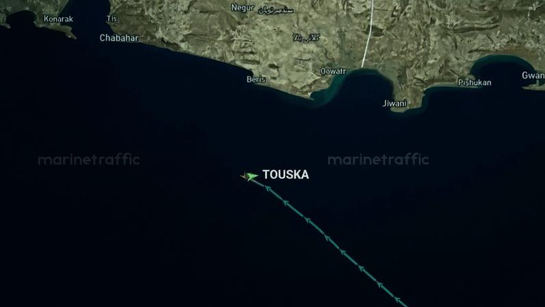 Animação mostra rota do cargueiro iraniano apreendido | MarineTraffic/via Reuters