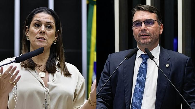 Deputada Simone Marquetoo (PP-SP) e senador Flávio Bolsonaro (PL)