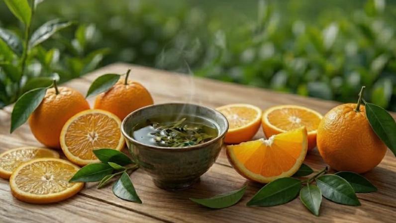 Chá verde + cítrico melhora a saúde do fígado. (Foto: Fala Ciência via Gemini)