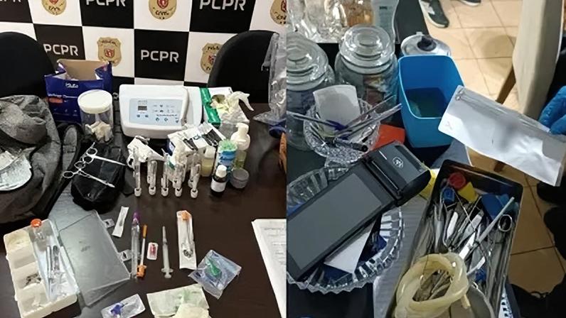 Foram encontrados medicamentos e diversos instrumentos utilizados em procedimentos médicos