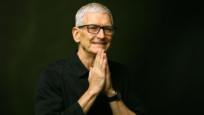 Apple CEO Tim Cook speaks during Apple's AweDropping event at the Steve Jobs Theater on the Apple Park campus in...
