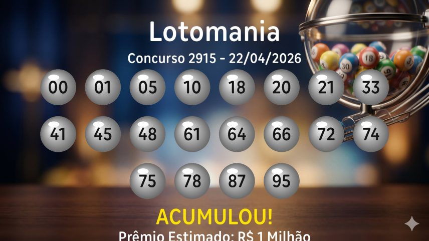 Lotomania: números sorteados no concurso 2915