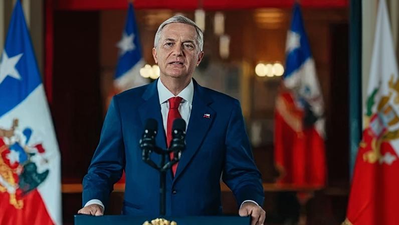 O presidente do Chile, José Antonio Kast, durante pronunciamento nesta quarta-feira (15)
