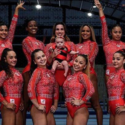 Flamengo apresenta novos collants de ginástica com Rebeca Andrade