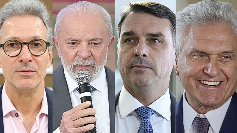 Da esquerda para direita: Romeu Zema, Lula, Flávio Bolsonaro e Ronaldo Caiado