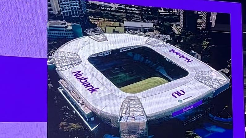 A identidade visual do Nubank na arena do Palmeiras