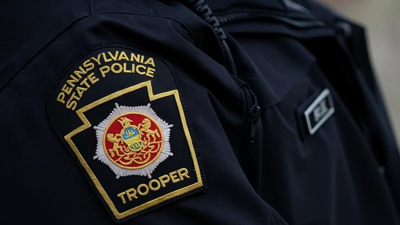 Getty Images A police officer with "Pennsylvania State Police" written on his badge