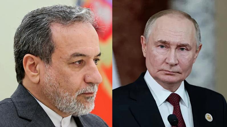 Abbas Araghchi, chanceler do Irã, e Vladimir Putin, presidente da Rússia