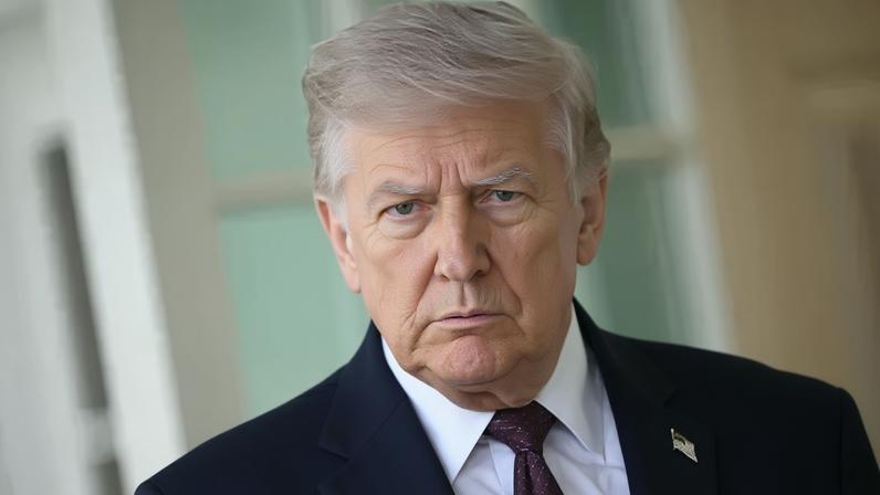 Getty Images A picture of US President Donald Trump wearing a white shirt, navy suit and blue and red spotted tie.