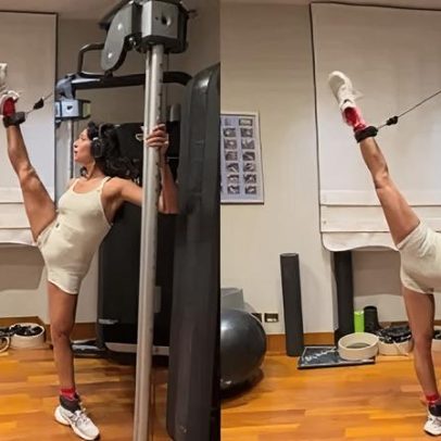 Ex-BBB Alane Dias faz treino ao estilo balé na academia