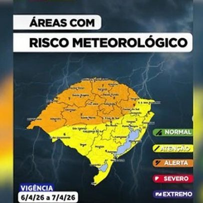 RS entra em alerta com chuva e ventos de 90 km/h durante passagem de ciclone