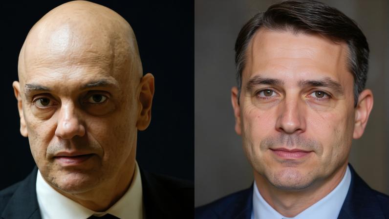 Na imagem, o ministro do STF Alexandre de Moraes (à esq.) e o senador Flávio Bolsonaro (à dir.)