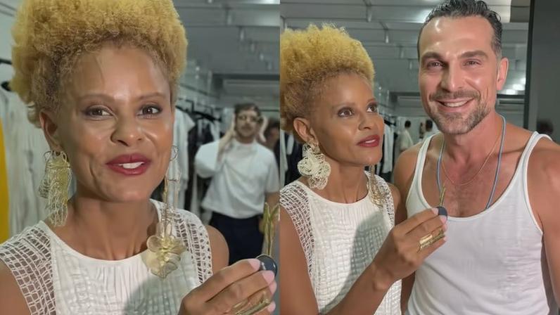 Aline Wirley e Igor Rickli nos bastidores do desfile do Apartamento 03 no Rio Fashion Week