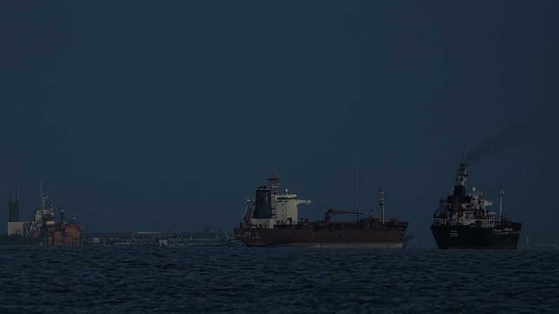 Petroleiros e navios de carga no Estreito de Ormuz — Foto: AP Photo/Altaf Qadri,File