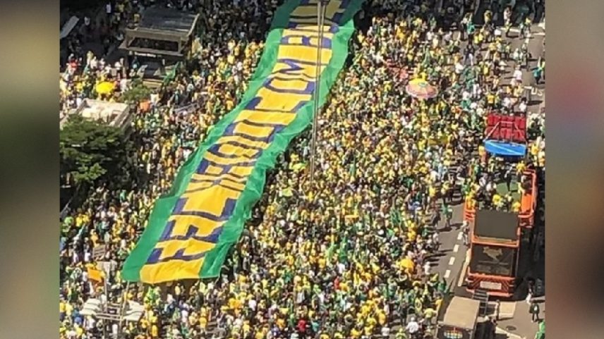 Ato em defesa de Jair Bolsonaro realizado na Avenida Paulista, em 1º de maio de 2021, com organização do Projeto União Brasil