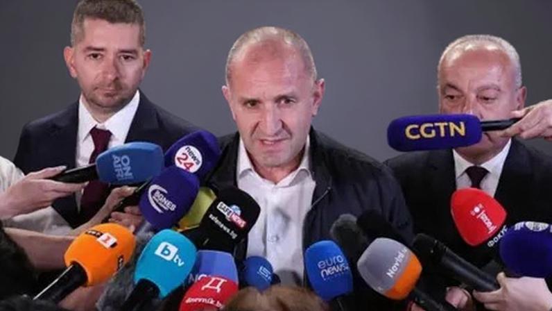 Reuters Rumen Radev, former Bulgarian president and leader of Progressive Bulgaria coalition, speaks to the media after the first exit polls at the parliamentary election.
