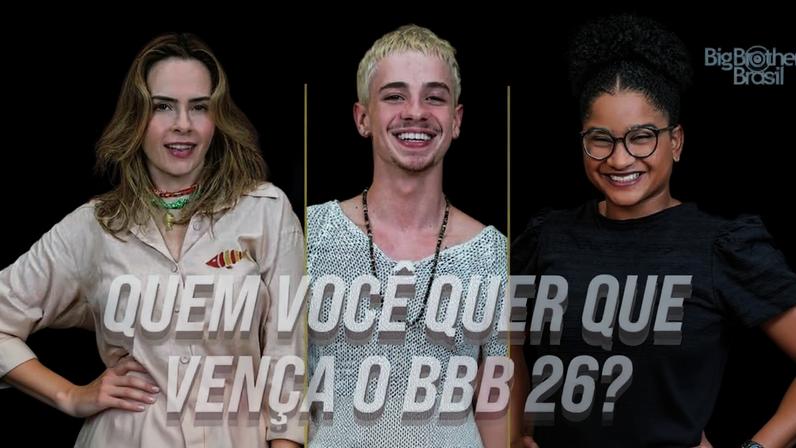 Vote no seu favorito para vencer o BBB 26: Ana Paula, Juliano ou Milena