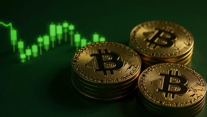 bitcoin subindo gráfico verde positivo
