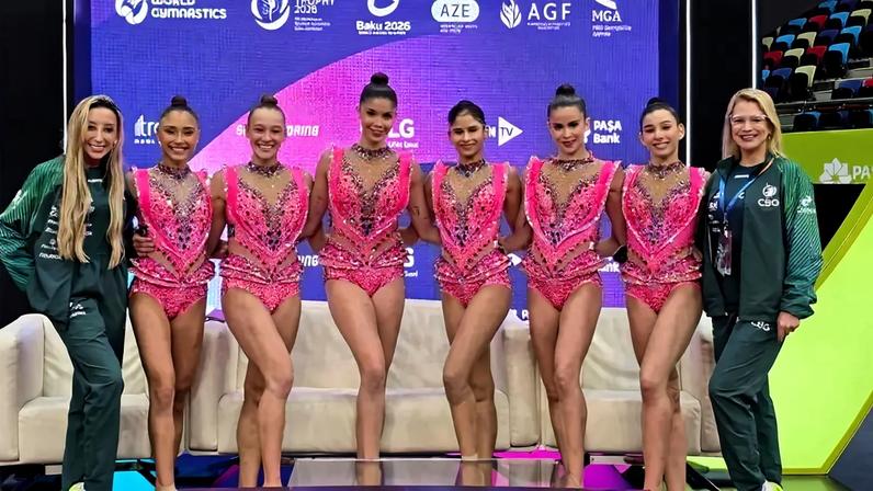 A Seleção Brasileira de Conjunto voltou ao pódio na Copa do Mundo de Ginástica Rítmica (Foto: Divulgação/ CBG)