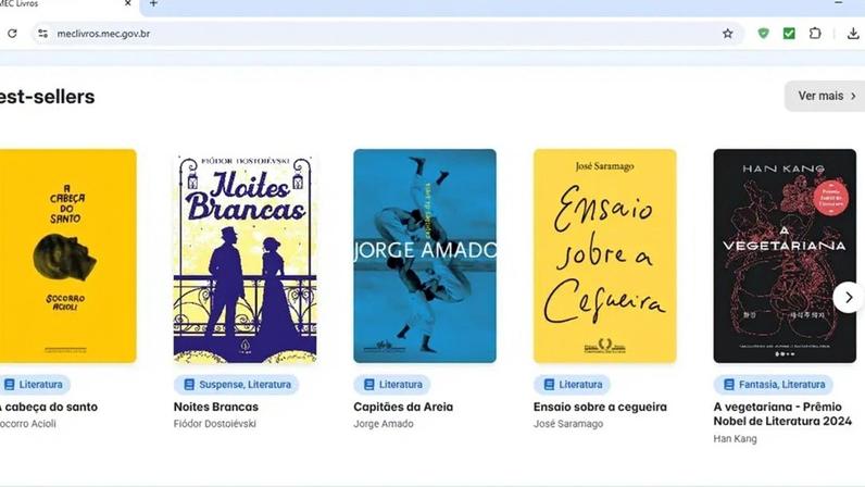 Tela mostra alguns dos títulos disponíveis no aplicativo de empréstimo de livros lançado pelo Ministério da Educação