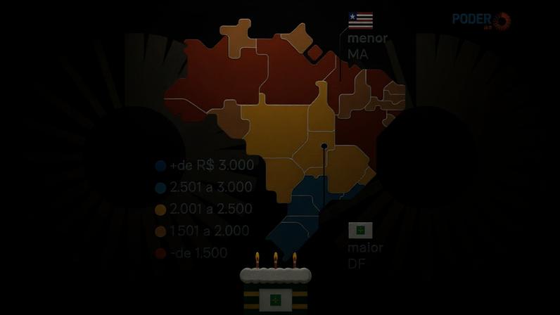 Brasília completa 66 anos nesta 3ª feira (21.abr.2026); na imagem, gráfico mostra a faixa da renda domiciliar per capita mensal por UF