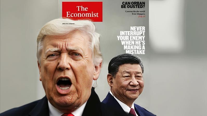 Capa da revista The Economist de 4 de abril de 2026 mostra Xi Jinping sorrindo com erros de Donald Trump