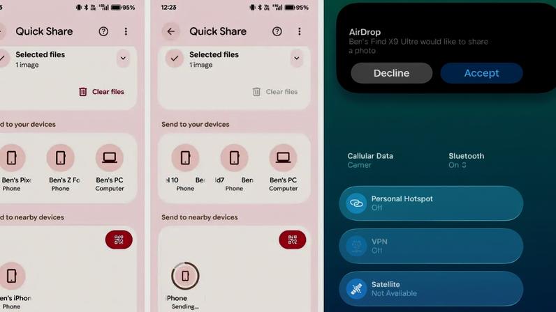 iPhones e celulares Samsung já trocam arquivos via AirDrop — Foto: Ana Letícia Loubak/TechTudo