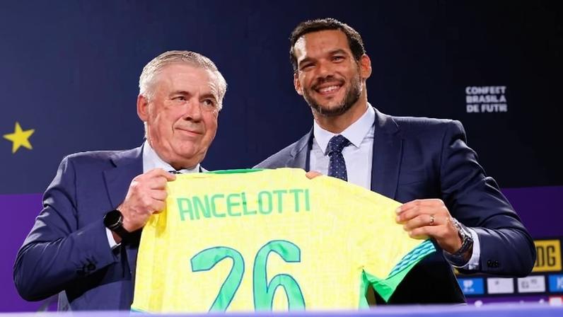 Carlo Ancelotti e Samir Xaud, presidente da CBF