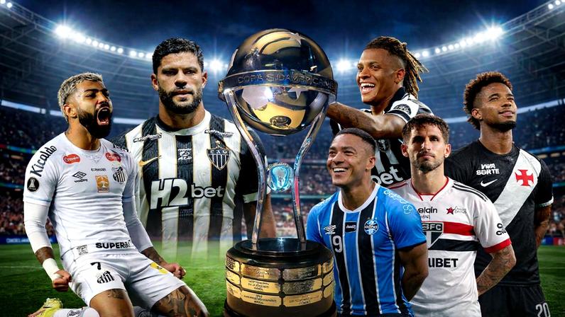 Santos, Atlético-MG, Grêmio, São Paulo, Botafogo e Vasco são campeões da Libertadores que estarão na Sul-Americana — Foto: Reprodução/ChatGPT
