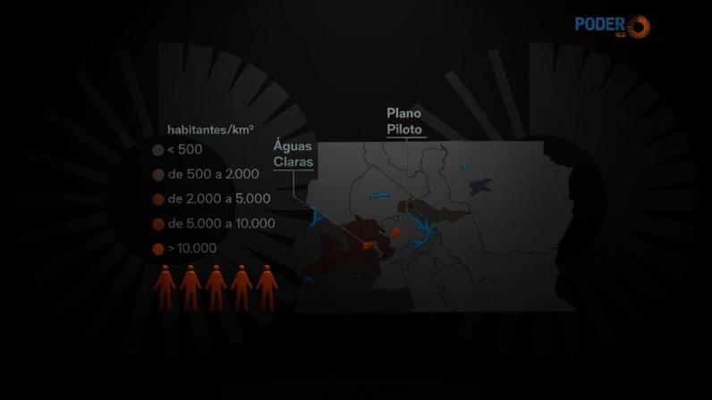Acima, mapa mostra a densidade demográfica de cada região administrativa de Brasília