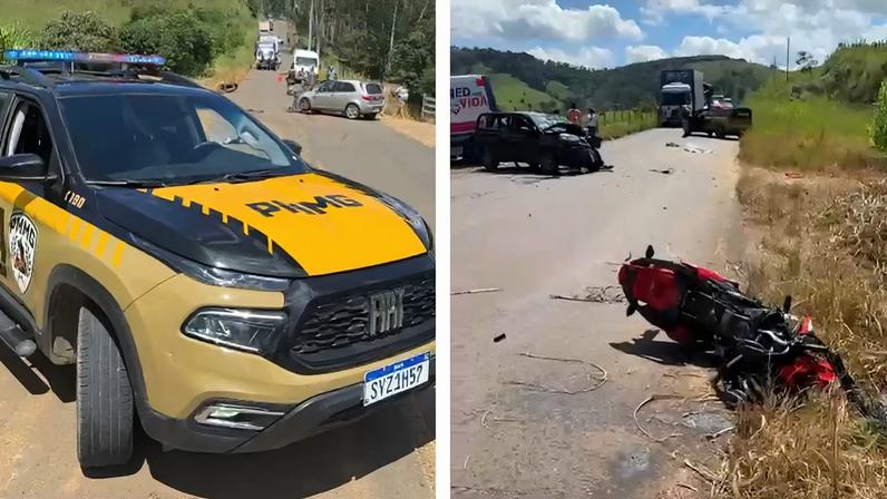 Mulher de 50 anos morreu após colisão frontal entre moto e carro na MG-329