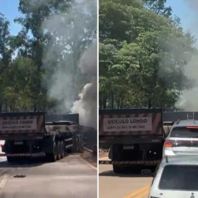 Motociclista morre em colisão com carreta na BR-040 e veículo pegou fogo