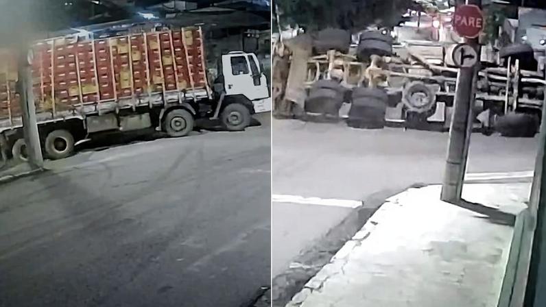 Caminhão foi destombado e reposicionado na rua por volta das 7h30, mas até as 9h não havia previsão para liberação da pista