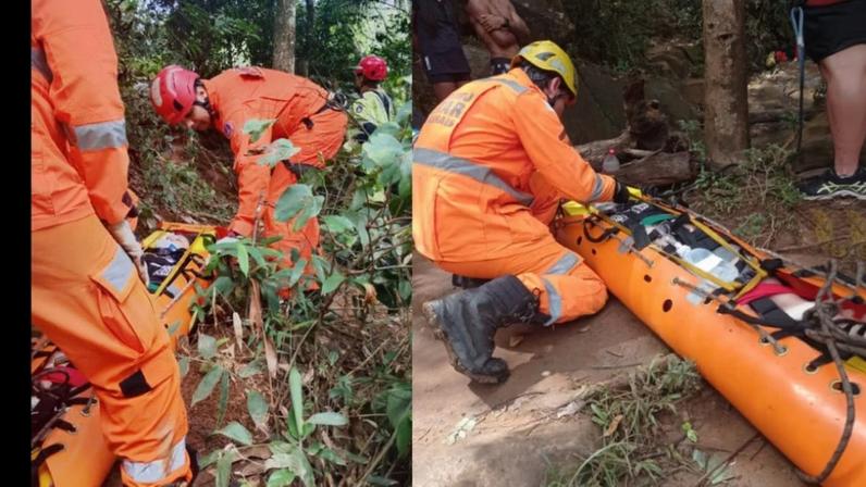 A vítima caiu em lugar de difícil acesso e mobilizou uma grande equipe dos bombeiros no resgate