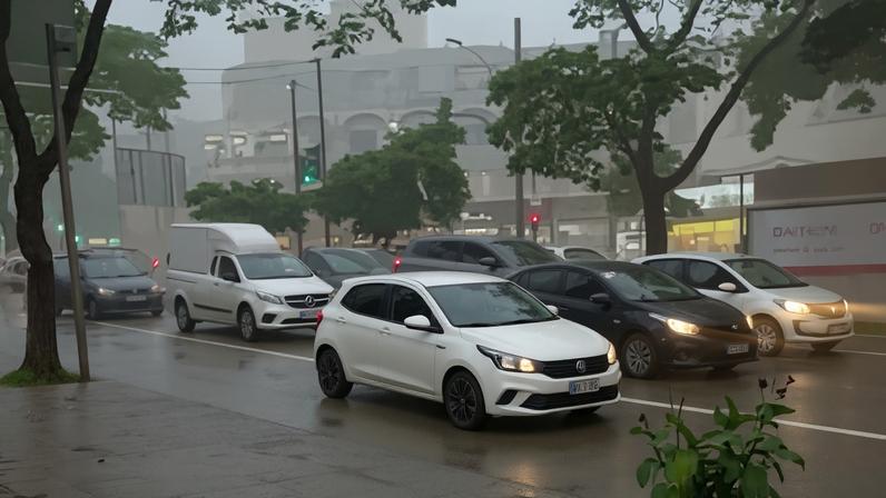 Trânsito é lento em BH em meio à forte chuva
