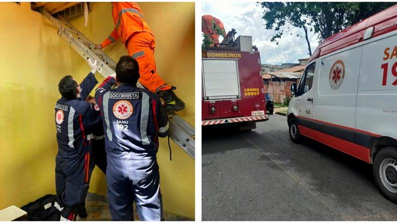 Vítima foi resgatada pelo CBMMG após sofrer crise de hipoglicemia em cima de laje em Araxá