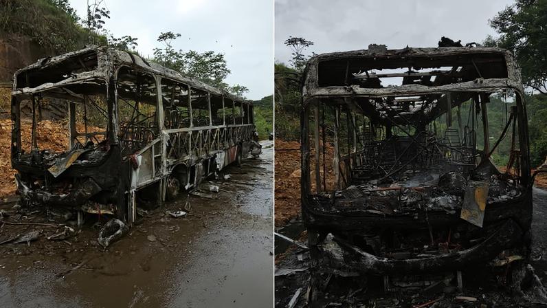 Passageiros conseguiram sair do veículo antes que ele fosse consumido pelas chamas
