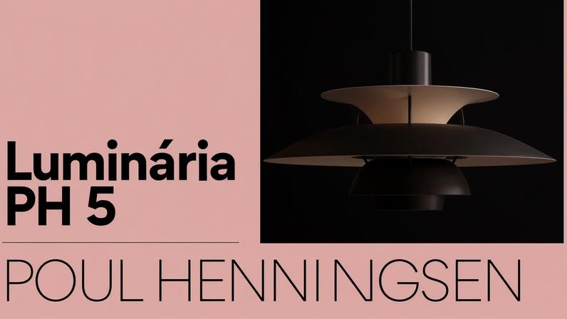 Luminária PH 5, criada pelo designer Poul Henningsen. As camadas metálicas apresentam superfícies internas estrategicamente coloridas e contribuem para o controle da intensidade e da temperatura da luz