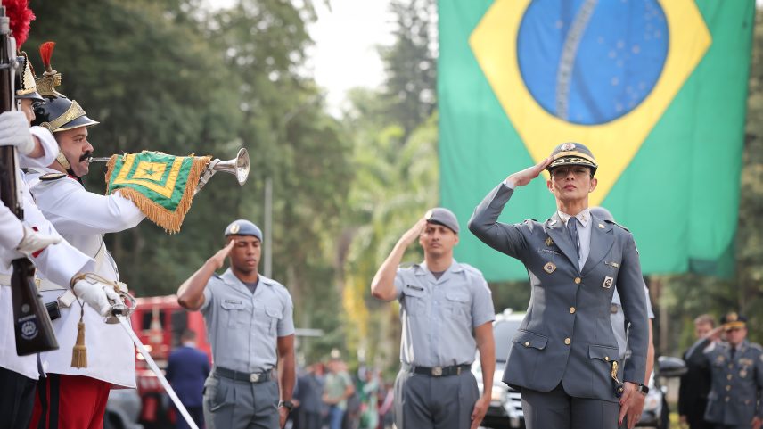 Coronel Glauce Anselmo Cavalli durante a cerimônia de posse como comandante-geral da Polícia Militar de São Paulo, na Academia do Barro Branco, nesta quarta-feira (29). (Foto: Pablo Jacob/Governo de SP)