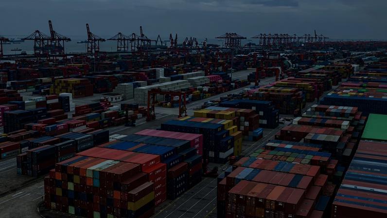 Containers are parked at the Taicang Port Container Terminal in Suzhou, Jiangsu Province, China, on April 16, 2026.