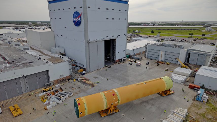 NASA moved the core stage, or the largest section, of the SLS (Space Launch System) rocket that will launch the crewed Artemis III mission in 2027 from the agency’s Michoud Assembly Facility to the agency’s Pegasus barge in New Orleans on April 20.