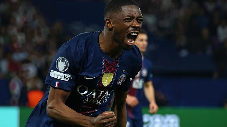 Dembélé, do PSG, comemora gol contra o Bayern, pela Liga dos Campeões