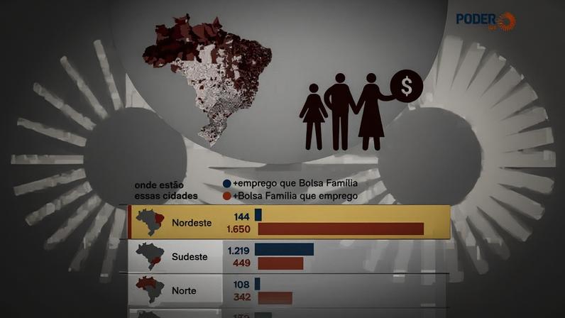Na imagem, mapa ilustra as cidades onde há maior dependência do Bolsa Família