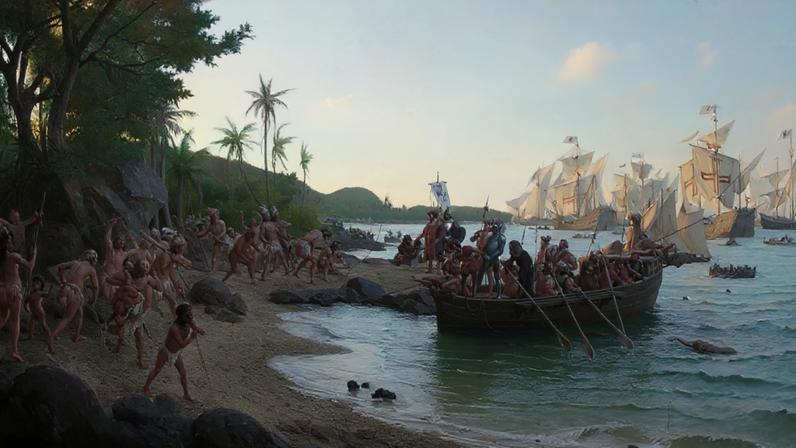 Desembarque de Pedro Álvares Cabral em Porto Seguro em 1500. Pintura de Oscar Pereira da Silva, pertencente ao Acervo do Museu Paulista da USP. (Foto: Oscar Pereira da Silva/Domínio Público/Wikimedia Commons)
