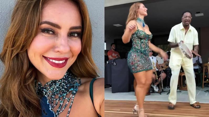 Paolla Oliveira cai no samba em festa de aniversário