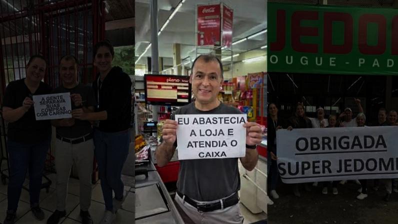 Funcionários do supermercado participaram do vídeo usando plaquinhas com as funções que exerciam — Foto: Reprodução/Redes sociais