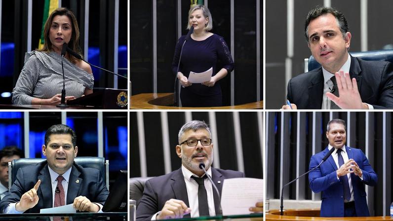 Soraya Thronicke, Joice Hasselmann, Rodrigo Pacheco, Davi Alcolumbre, Alexandre Frota e Heitor Freire são alguns dos parlamentares que abandonaram causas da direita ao longo de seus mandatos. (Foto: Jefferson Rudy/Agência Senado / Pablo Valadares/Câmara / Maryanna Oliveira/Câmara / Michel Jesus/Câmara / Pedro França/Agência Senado / Andressa Anholete/Agência Senado)