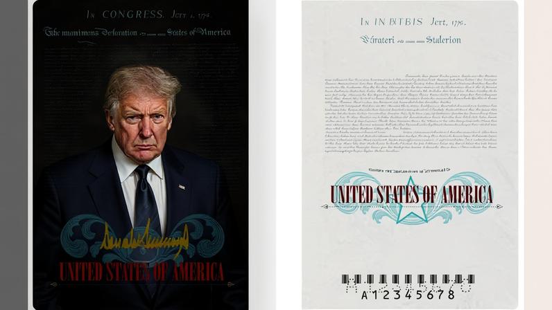 Modelo de passaporte com o rosto de Donald Trump — Foto: Departamento de Estado dos EUA