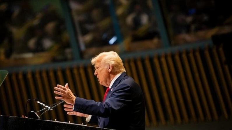 O presidente dos Estados Unidos, Donald Trump (Republicano), em discurso na ONU